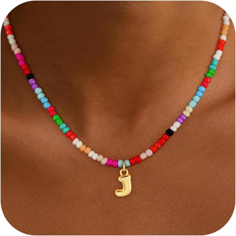Maxcate Valentines Day Gifts for Kids Teen Girls Women - Bubble Colorful Initial Necklaces for Teen Girl Gifts Trendy Stuff Birthday Valentines Gift Choker Necklace for Women Girl Kids Jewelry - Image 1